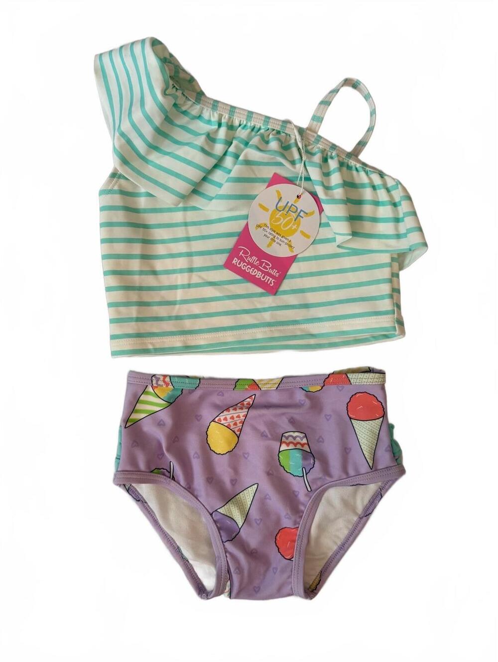 NWT RuffleButts Girls 2T Sweet Snowcone Tankini Swimsuit One Shoulder Ruffle